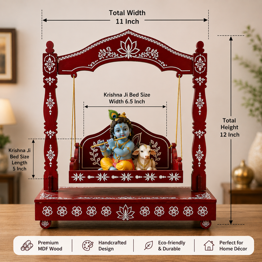 Premium Krishna Ji Wooden Jhula | Decorative Laddu Gopal Swing