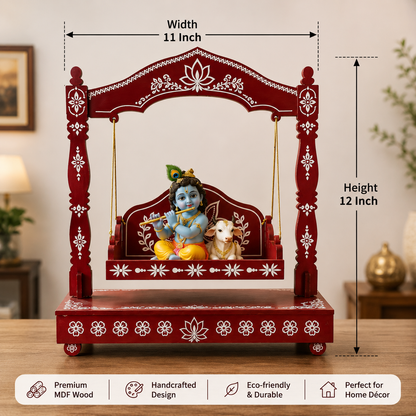 Premium Krishna Ji Wooden Jhula | Decorative Laddu Gopal Swing