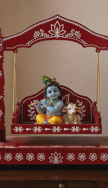 Premium Krishna Ji Wooden Jhula | Decorative Laddu Gopal Swing